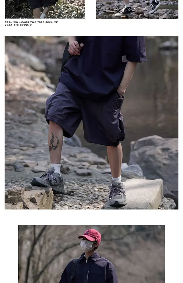 Navy Men's Vintage Cargo Shorts Detail