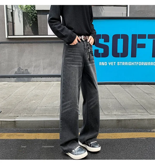 Vintage Washed Men's Straight Loose Wide-Leg Jeans Detail