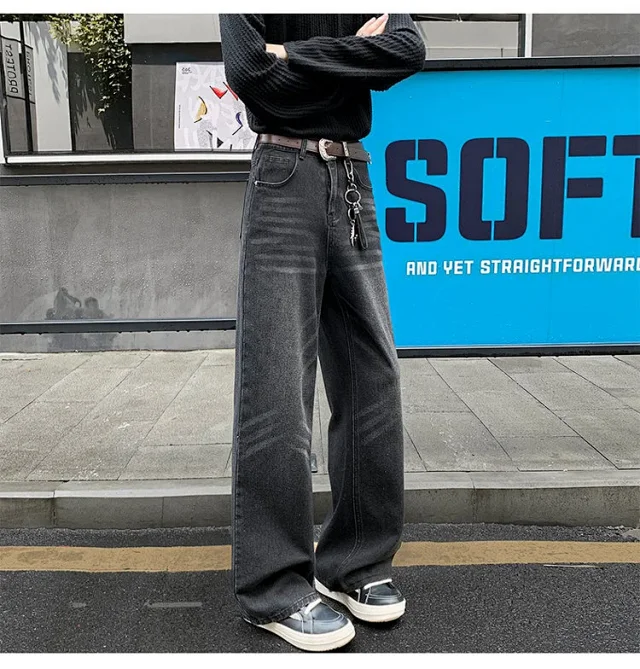 Vintage Washed Men's Straight Loose Wide-Leg Jeans Detail