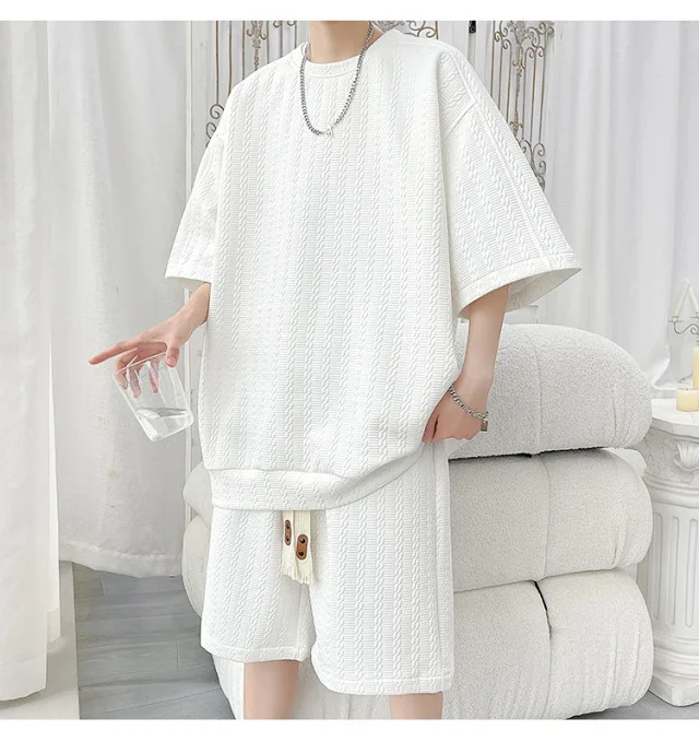 Men's Summer Loose Jacquard T-shirt & Shorts Set Detail