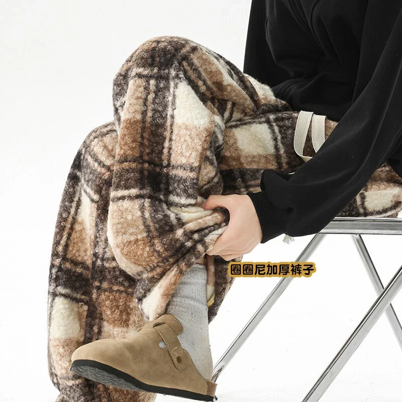 Men's Fleece Thickened Woolen Plaid Pants