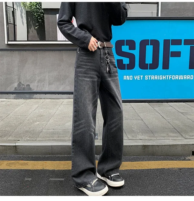 Vintage Washed Men's Straight Loose Wide-Leg Jeans Detail