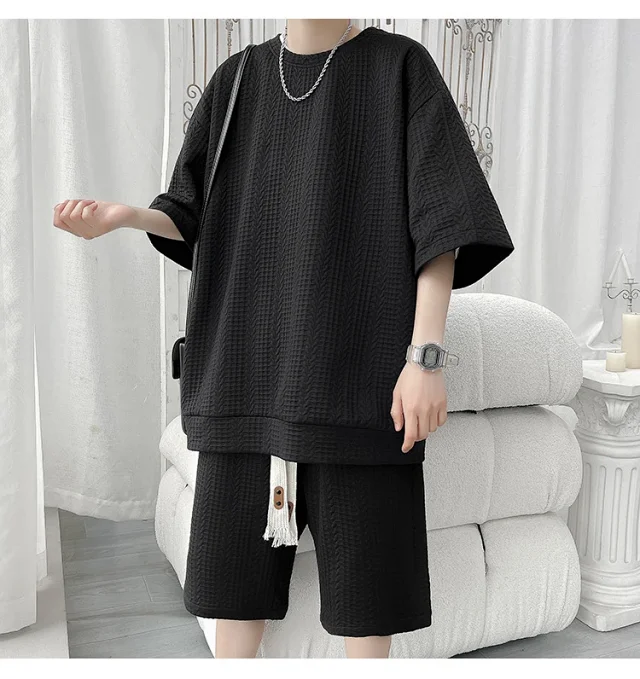 Men's Summer Loose Jacquard 2-Piece Set Detail