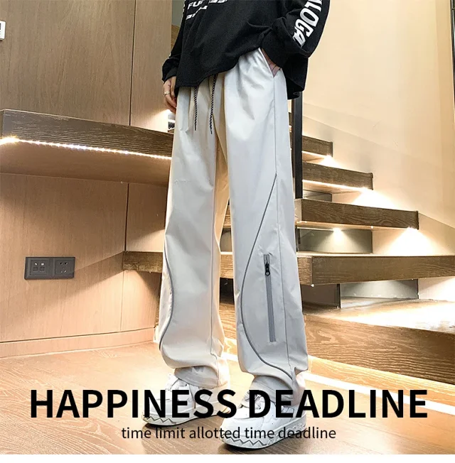 Men's Spring Straight Cargo Pants (Cream) - Outdoor Hiphop Detail
