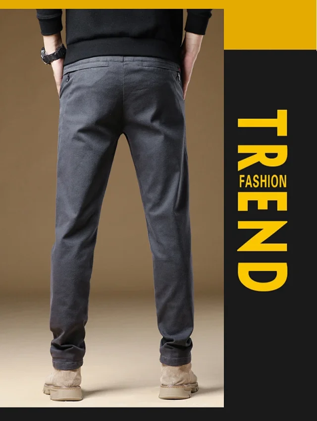 Men's Winter Fleece Slim Straight Warm Business Pants Detail