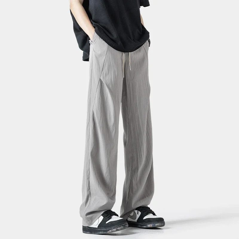Men's Summer Plain Elastic Ice Silk Pants