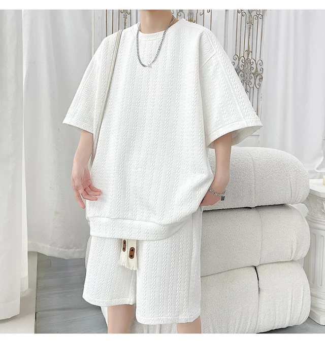 Men's Summer Loose Jacquard T-shirt & Shorts Set Detail