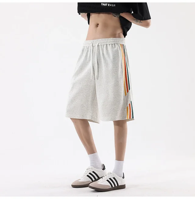 Men's Summer Sporty Basketball Shorts with Rainbow Stripe Detail