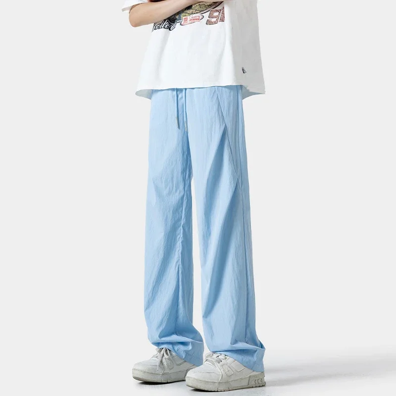 Men's Summer Plain Elastic Ice Silk Pants