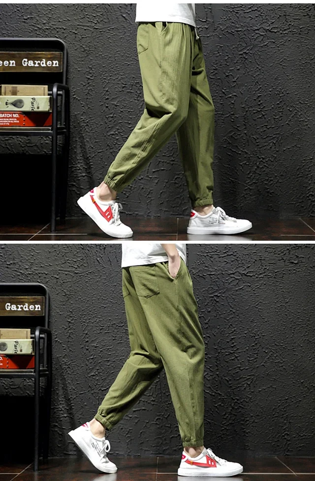K801 Men's Spring Sporty Wide-Leg Linen Pants Detail