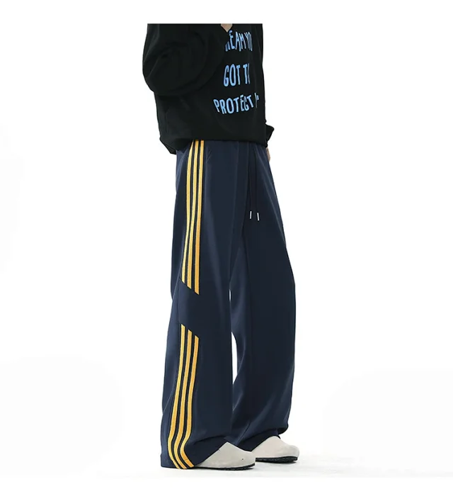 2025 Spring New US High Street Striped Patchwork Sweatpants for Men (Large Size, Wide-Leg, Loose & Casual Sportswear) Detail