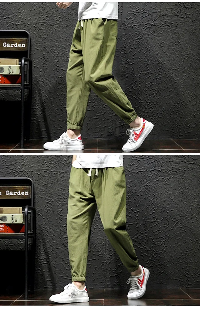 K801 Men's Spring Sporty Wide-Leg Linen Pants Detail