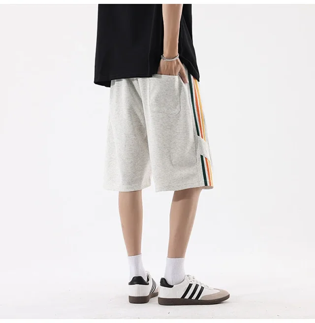 Men's Summer Sporty Basketball Shorts with Rainbow Stripe Detail