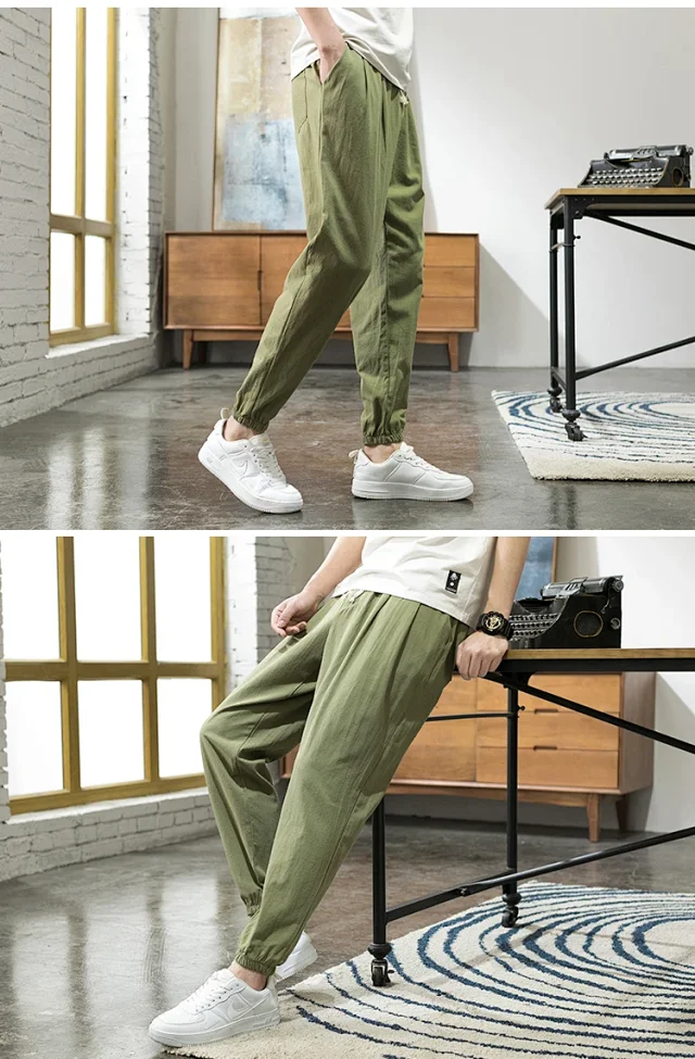 Wind Linen Loose Men's Harem Pants Detail