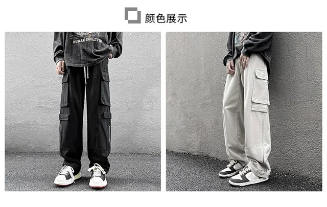 Grey American Retro Cargo Pants for Men Detail