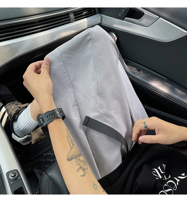 Men's Summer Mesh Pants with Belt Detail