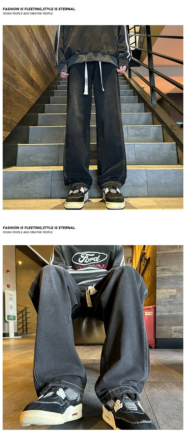 Men's Retro Wide - leg Cargo Jeans Detail