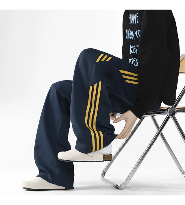 2025 Spring New US High Street Striped Patchwork Sweatpants for Men (Large Size, Wide-Leg, Loose & Casual Sportswear) Detail