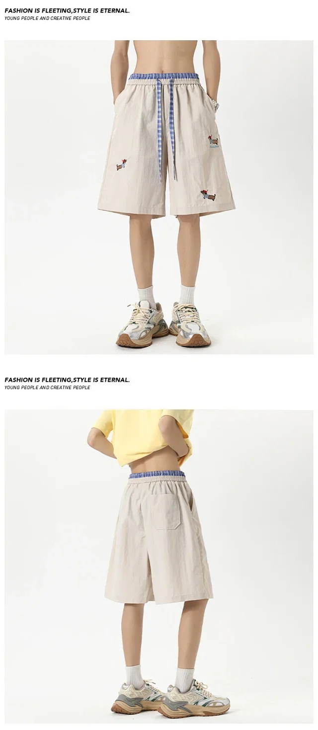Men's Dachshund Embroidery Ice Silk Shorts 2025 Summer New Detail