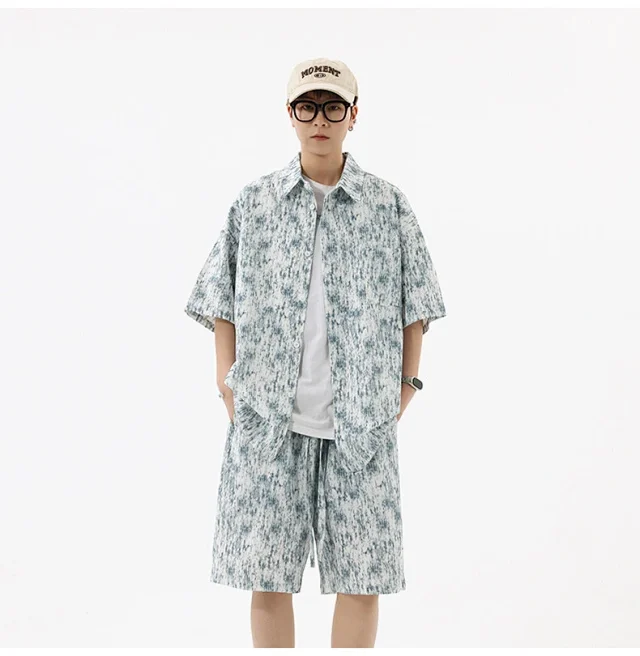 Men's Tie - Dye Short - Sleeve Shirt Set Detail