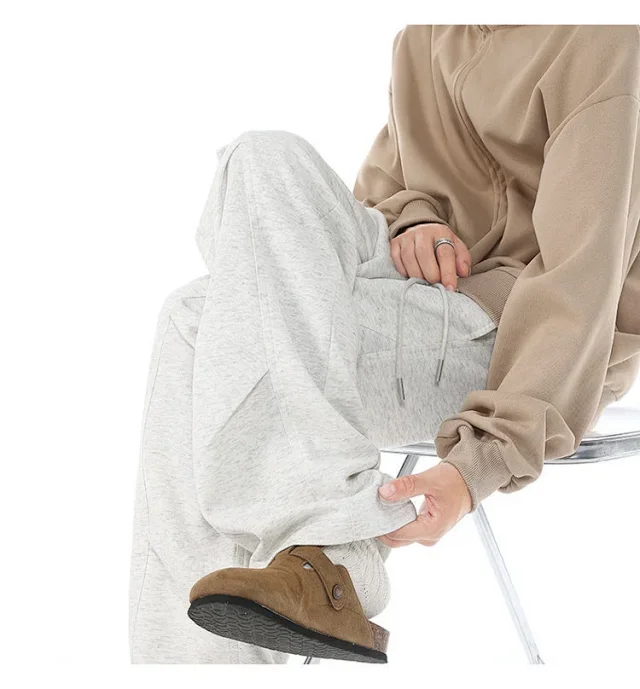 American Heavyweight Grey Pleated Sweatpants Detail
