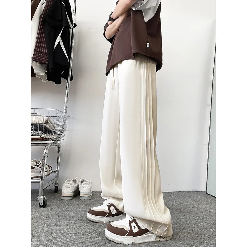 Men's Retro Beige Wide-Leg Pants