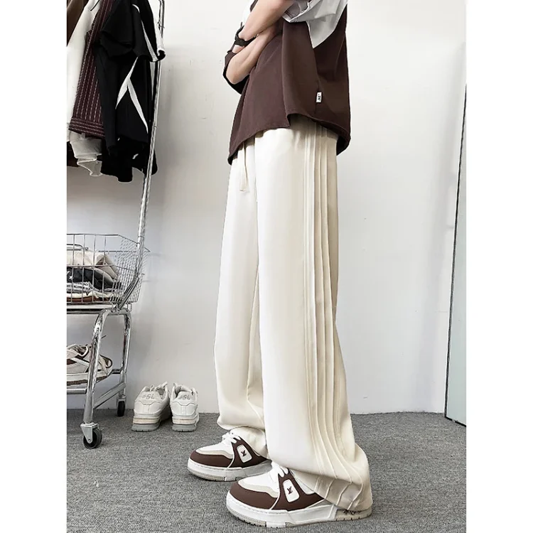 Men's Retro Beige Wide-Leg Pants