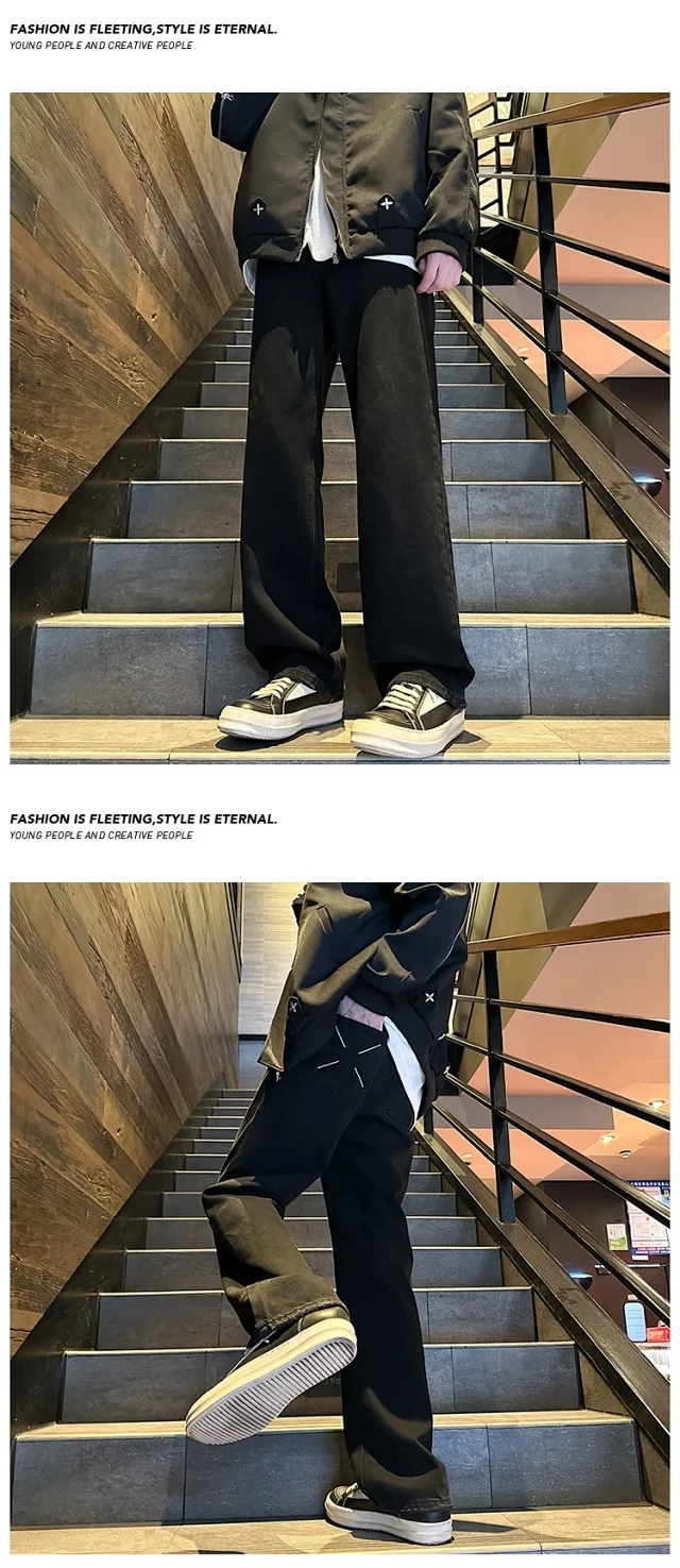 Hip Hop Men's Retro Wide - leg Denim Detail