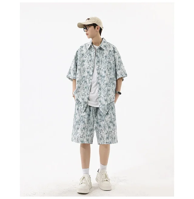 Men's Tie - Dye Short - Sleeve Shirt Set Detail