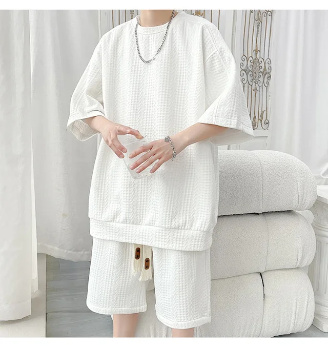 Men's Summer Loose Jacquard 2-Piece Set Detail