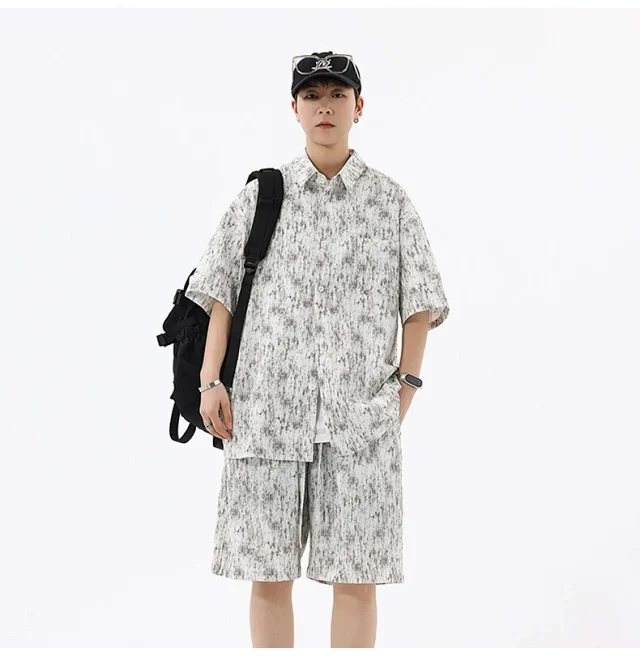 Men's Tie - Dye Short - Sleeve Shirt Set Detail