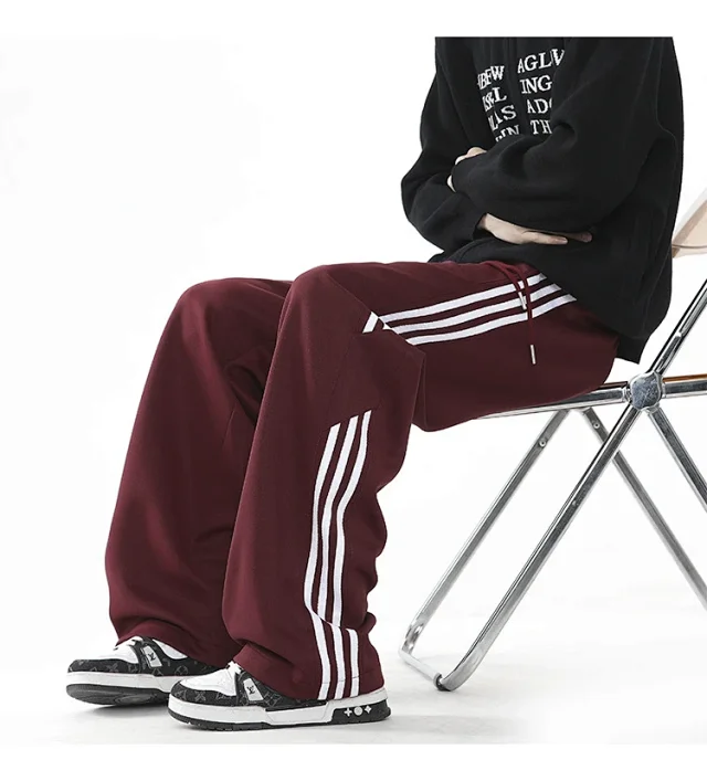 2025 Spring New US High Street Striped Patchwork Sweatpants for Men (Large Size, Wide-Leg, Loose & Casual Sportswear) Detail