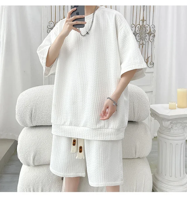 Men's Summer Loose Jacquard 2-Piece Set Detail