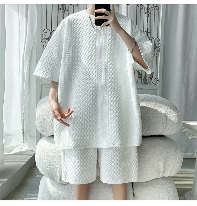 Men's Loose Jacquard T-shirt & Shorts Set Detail