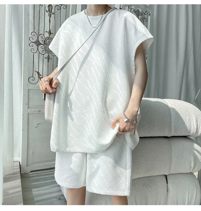 Men's Summer Loose Jacquard Sleeveless Set Detail
