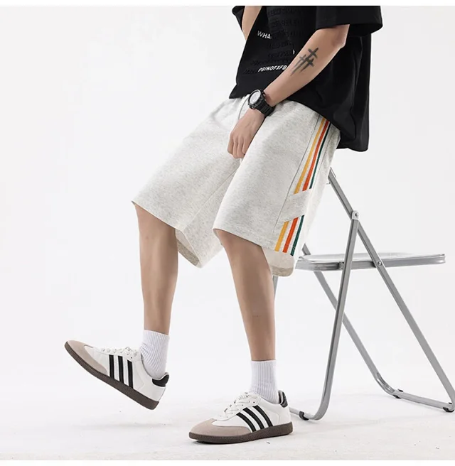Men's Summer Sporty Basketball Shorts with Rainbow Stripe Detail