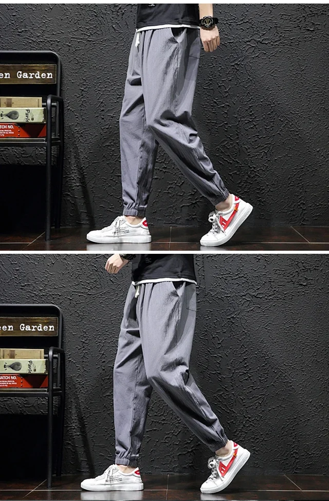 K801 Men's Spring Sporty Wide-Leg Linen Pants Detail