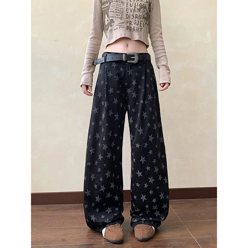 Men's Loose BF Straight Pants with Colorful Star Prints