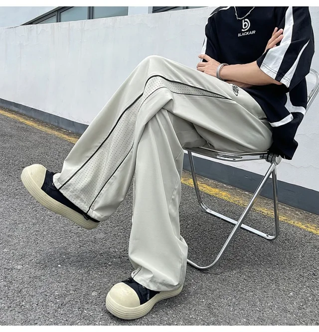 Men's Summer Laser-Punched Loose Ice Silk Trousers Detail