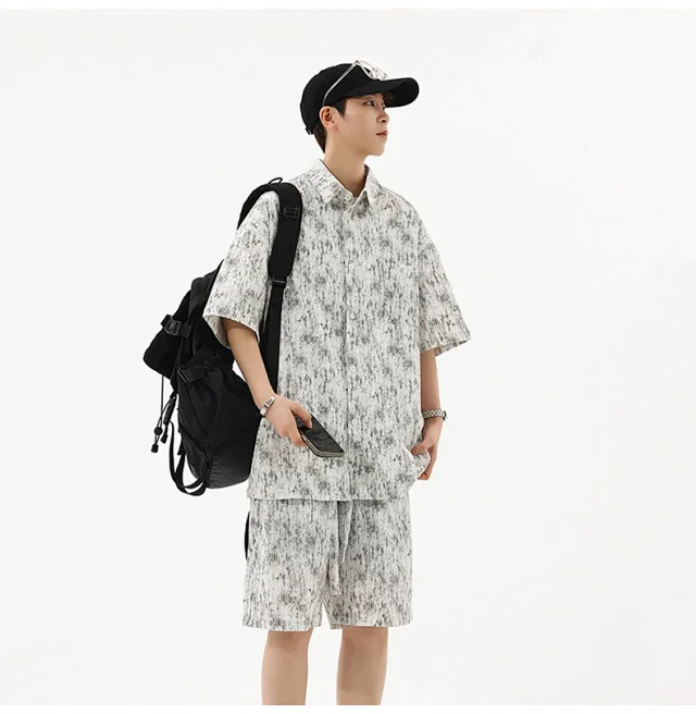 Men's Tie - Dye Short - Sleeve Shirt Set Detail