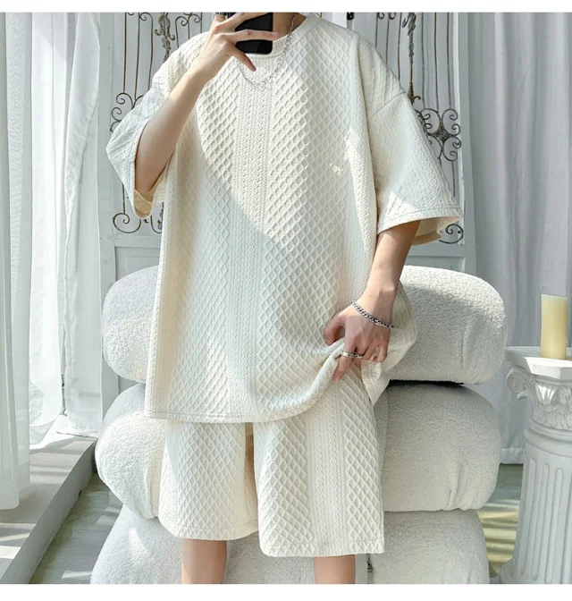 Men's Loose Jacquard T-shirt & Shorts Set Detail