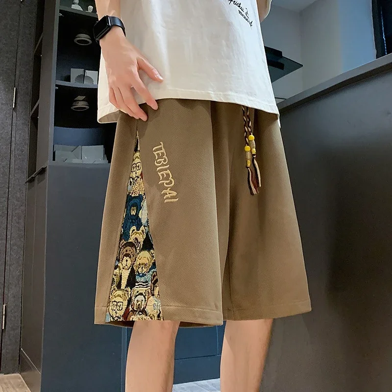 Men's 2025 Summer Embroidered Shorts with Cartoon Bear