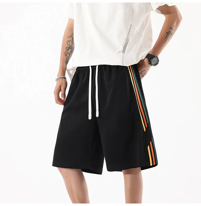 Men's Summer Sporty Basketball Shorts with Rainbow Stripe Detail