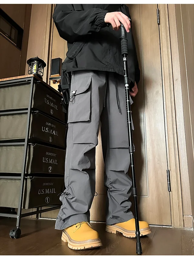 Men's Spring Hiphop Vintage Straight Cargo Pants Detail
