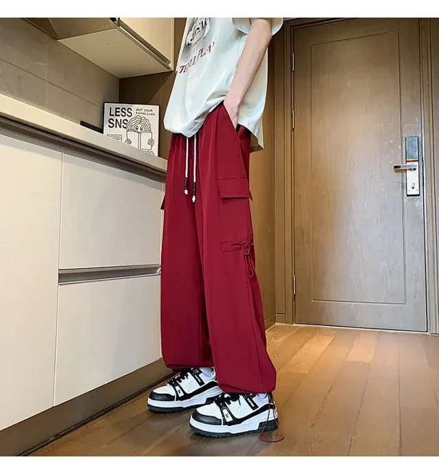 Maroon Quick - Dry Ice Silk Men's Summer Cargo Pants Detail