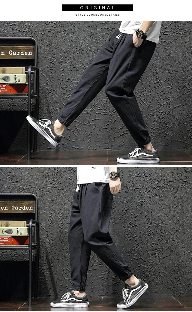 K801 Men's Spring Sporty Wide-Leg Linen Pants Detail
