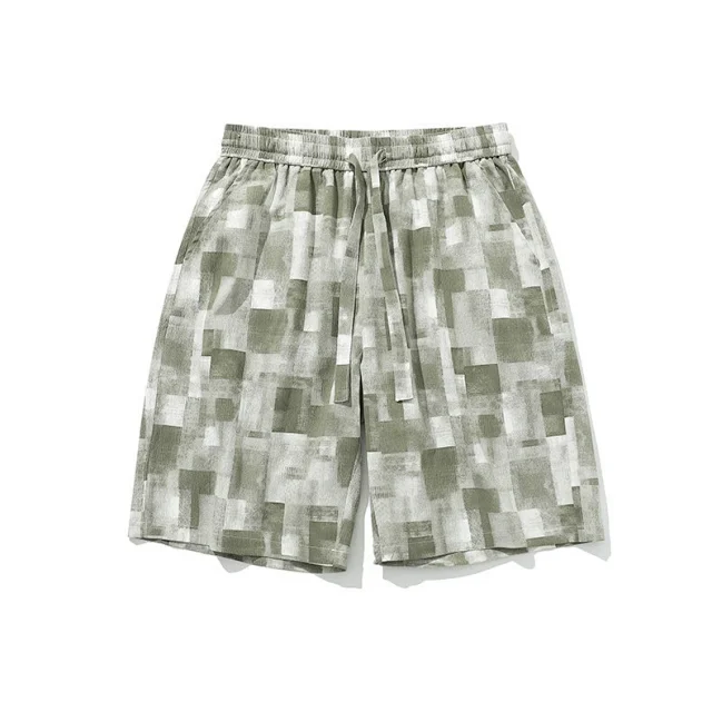Men's Soft Cotton Plaid Short-Sleeve Shirt Set Detail