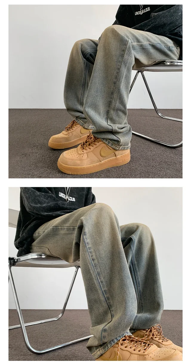 Men's Hiphop Retro Straight Cargo Jeans Detail