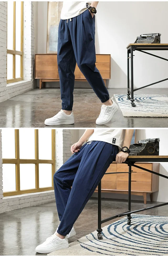 Wind Linen Loose Men's Harem Pants Detail
