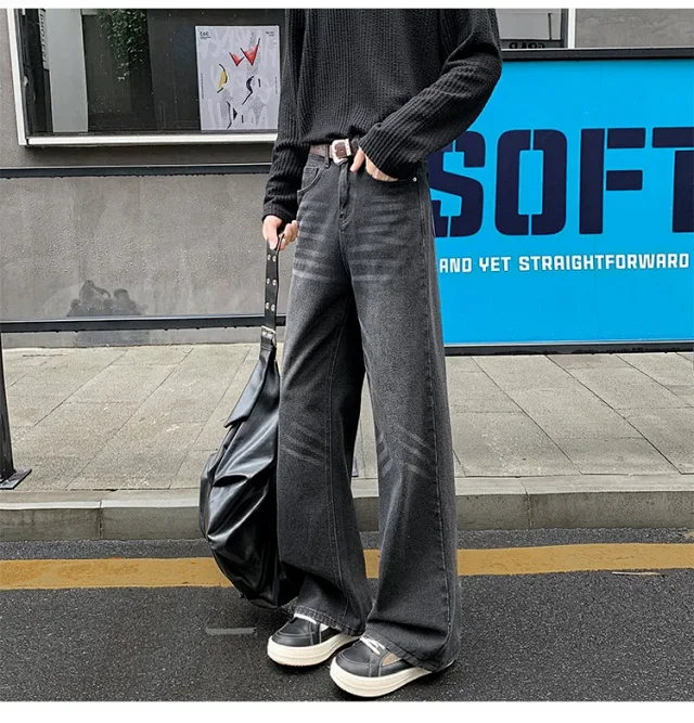 Vintage Washed Men's Straight Loose Wide-Leg Jeans Detail